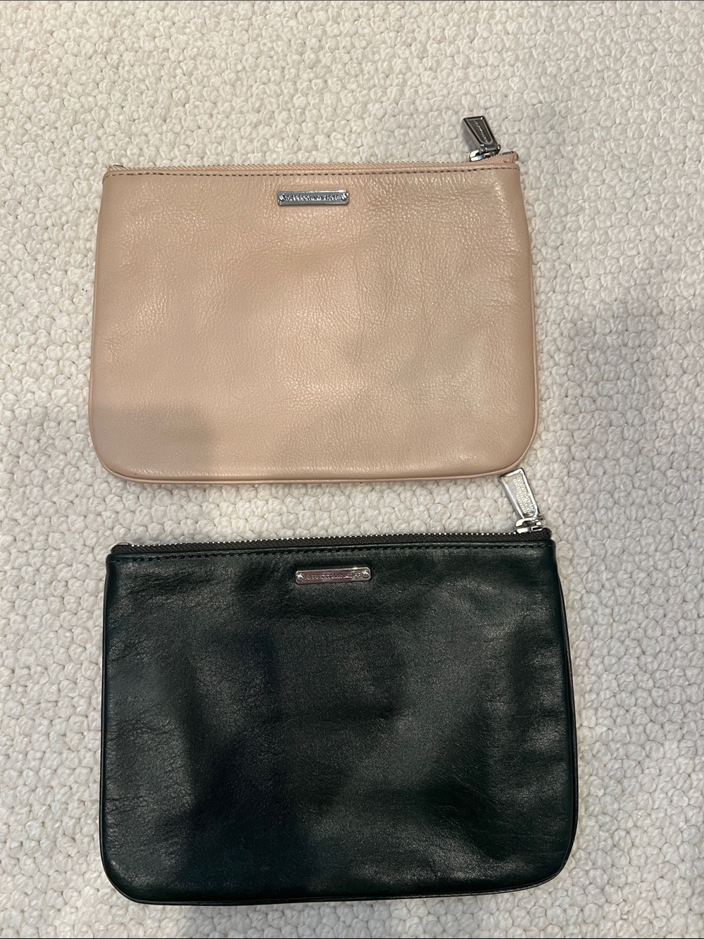 Rebecca Minkoff Leather Zip Pouch Set in Blush and Black Never Used